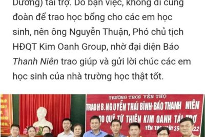 TRAO HỌC BỔNG: NGUYỄN THÁI BÌNH – BÁO THANH NIÊN CHO HỌC SINH NAM ĐỊNH NĂM 2022-2023